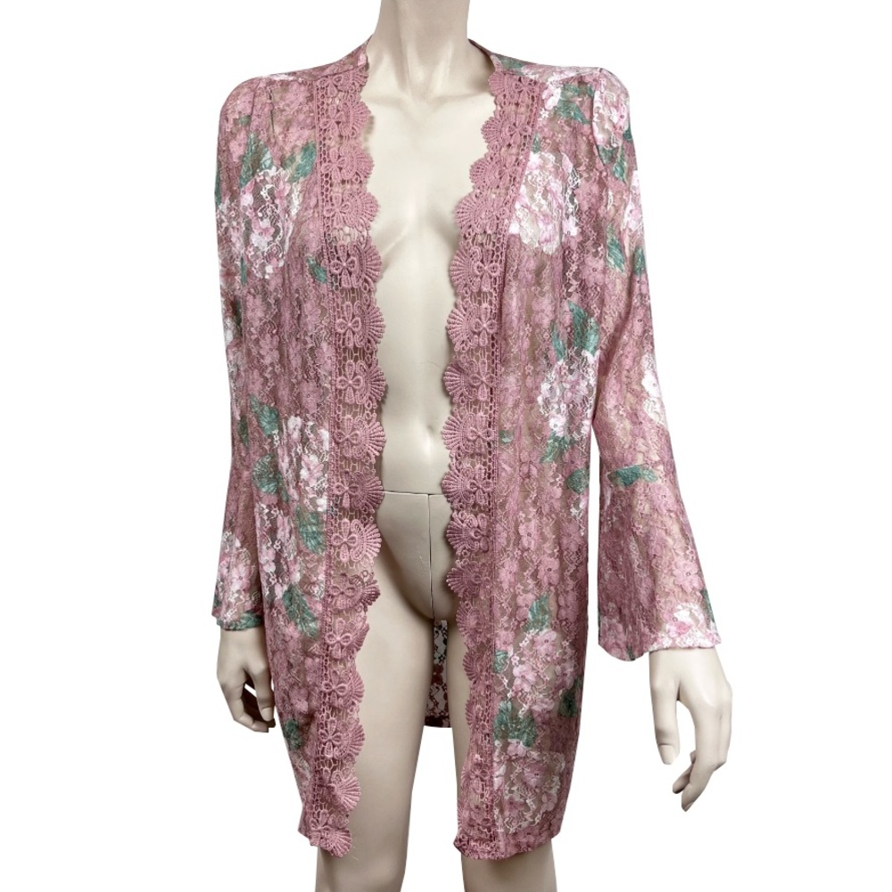 Full Circle Trends with Love Pink Lace Open‎ Cardigan